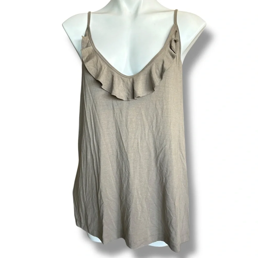 Tommy Bahama Tambour Ruffle Top XL Bungee Cord Taupe Tank NWT MSRP $68 - Picture 1 of 7